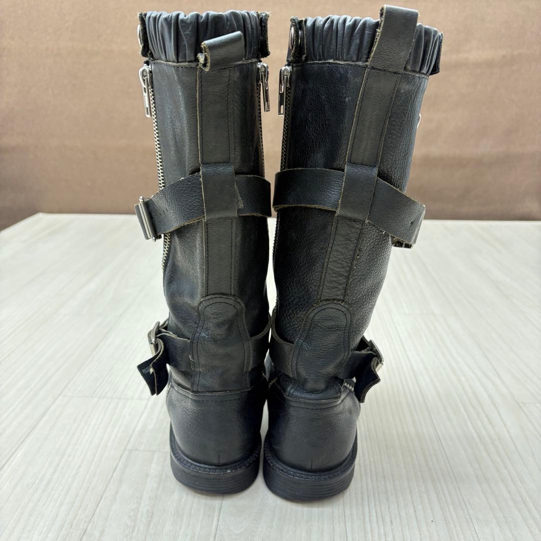 ■ Y's ワイズ サイドジップ ストラップ レザーブーツ ロングブーツ