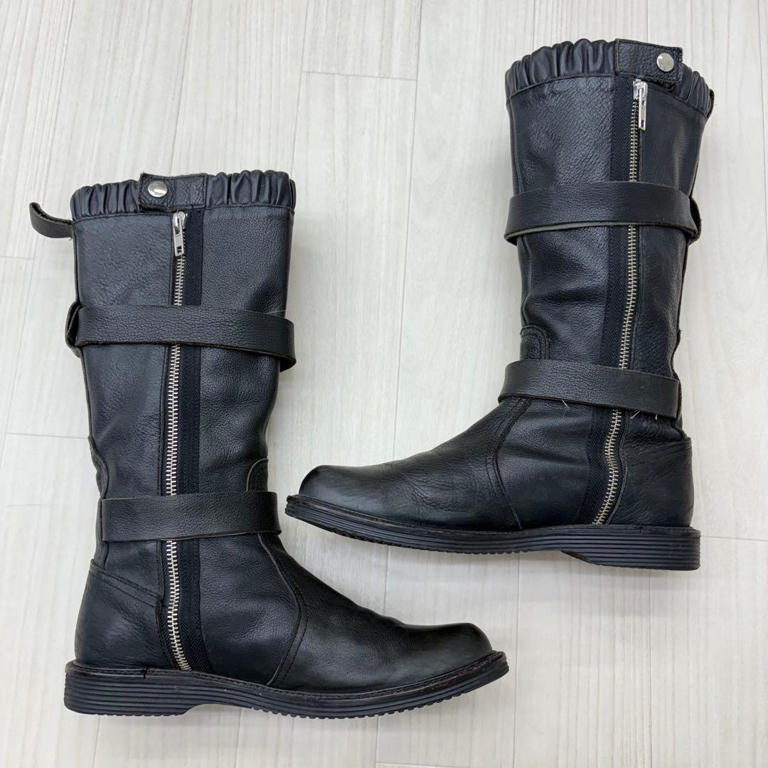 ■ Y's ワイズ サイドジップ ストラップ レザーブーツ ロングブーツ