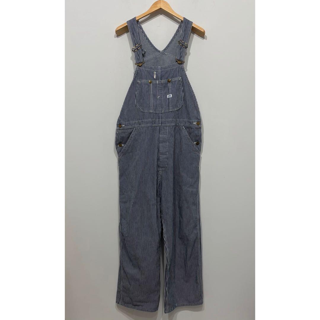 美品 リー インディゴ ヒッコリー ストライプ 柄 デニム オーバーオール