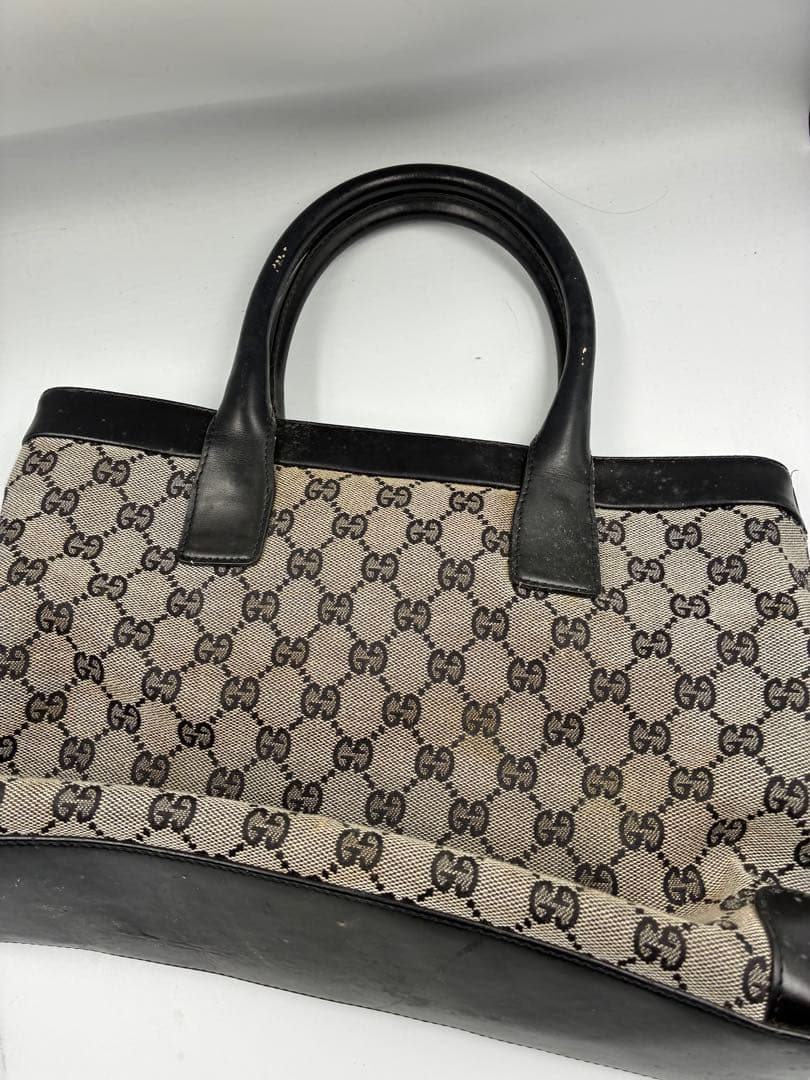 GGキャンバス×レザー　ハンドバッグA4収納可