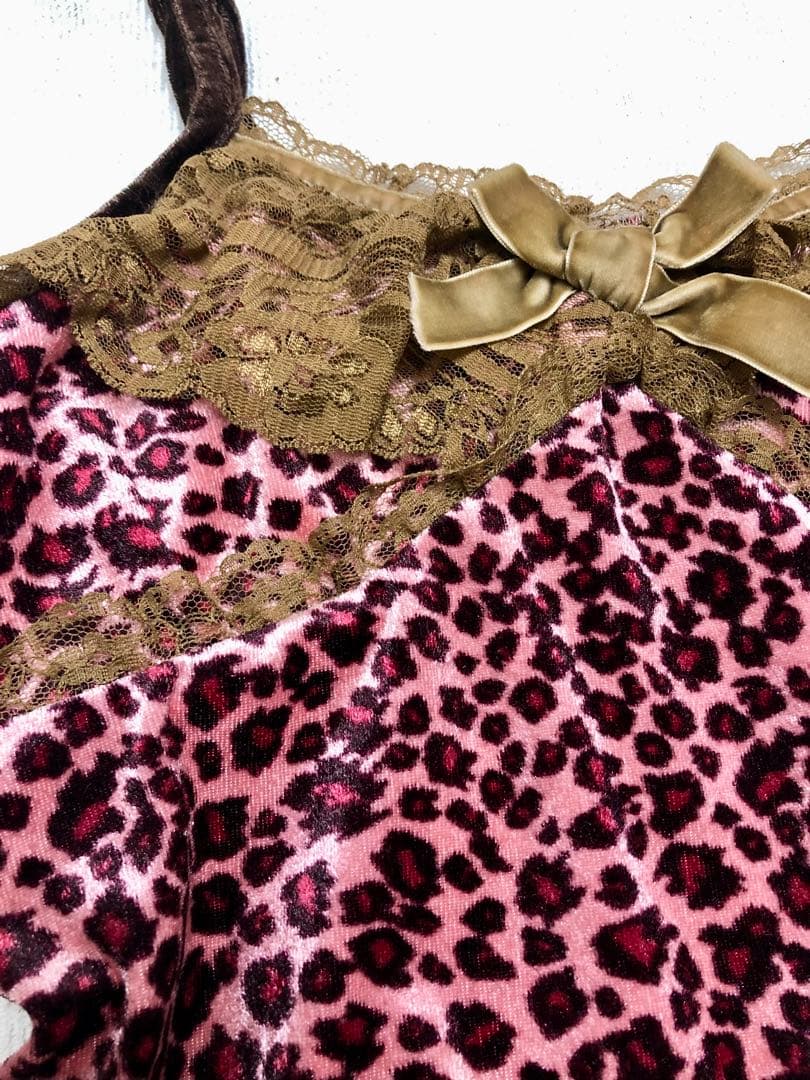 リズリサTRALALAピンク豹柄キャミソール　厚手　d.i.a系　リボン
