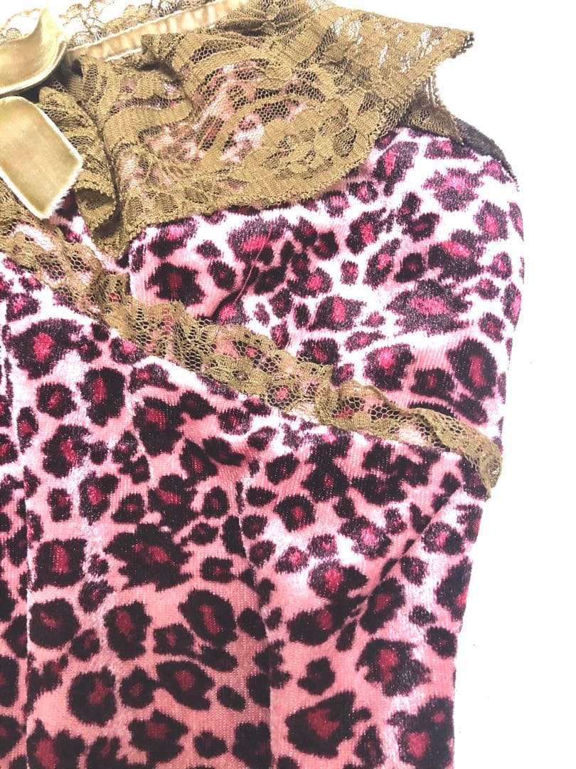 リズリサTRALALAピンク豹柄キャミソール　厚手　d.i.a系　リボン