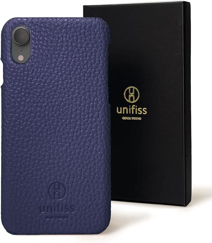 ⭐️iPhone XR ケース 対応 薄型 軽量 フェイクレザーネイビー