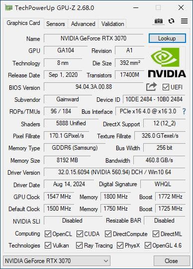 【超美品】NVIDIA GeForce RTX 3070 8GB Phoenix