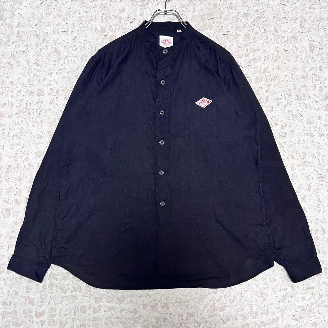 『希少サイズ』　DANTON バンドカラーシャツ　リネン100% 黒　【XL】