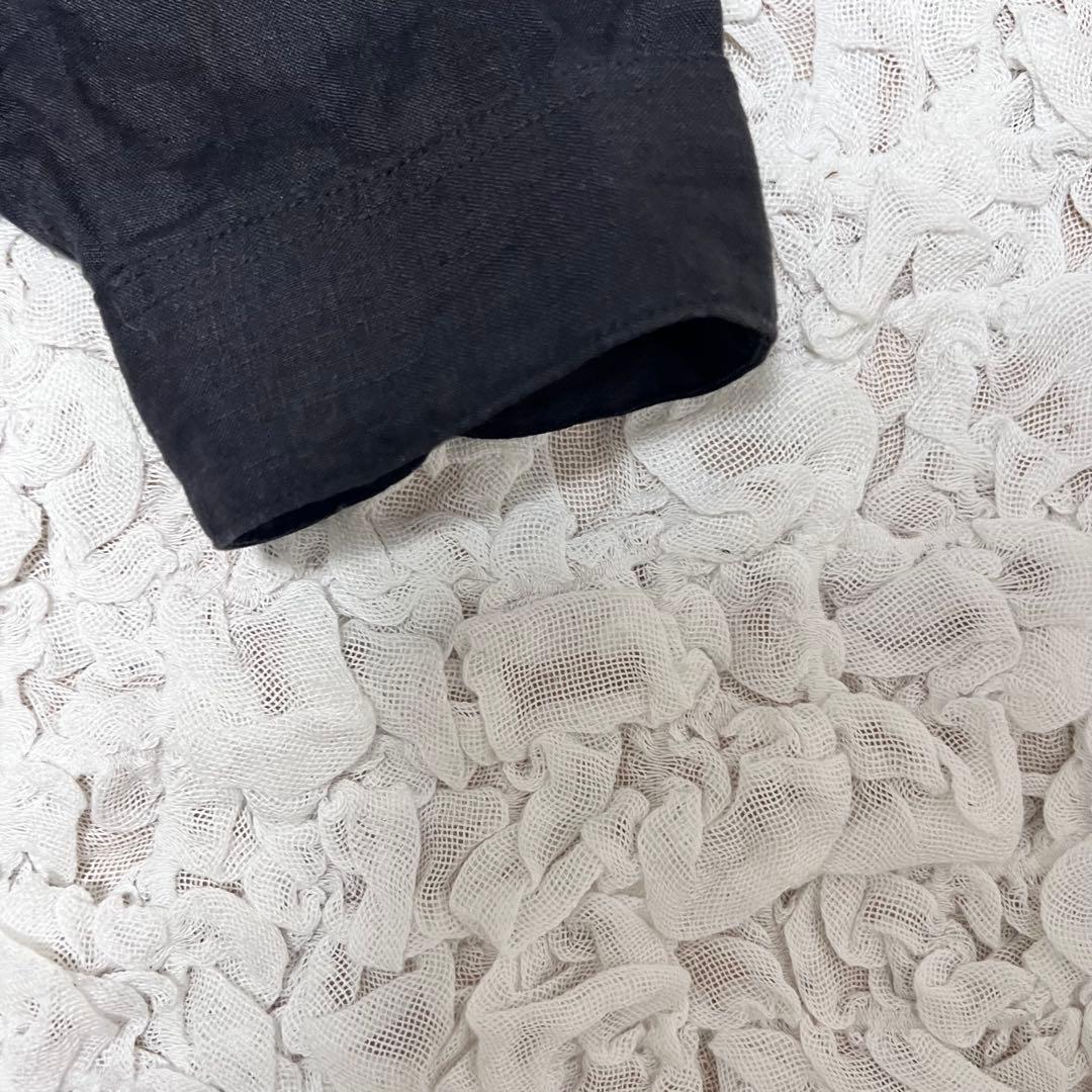 『希少サイズ』　DANTON バンドカラーシャツ　リネン100% 黒　【XL】