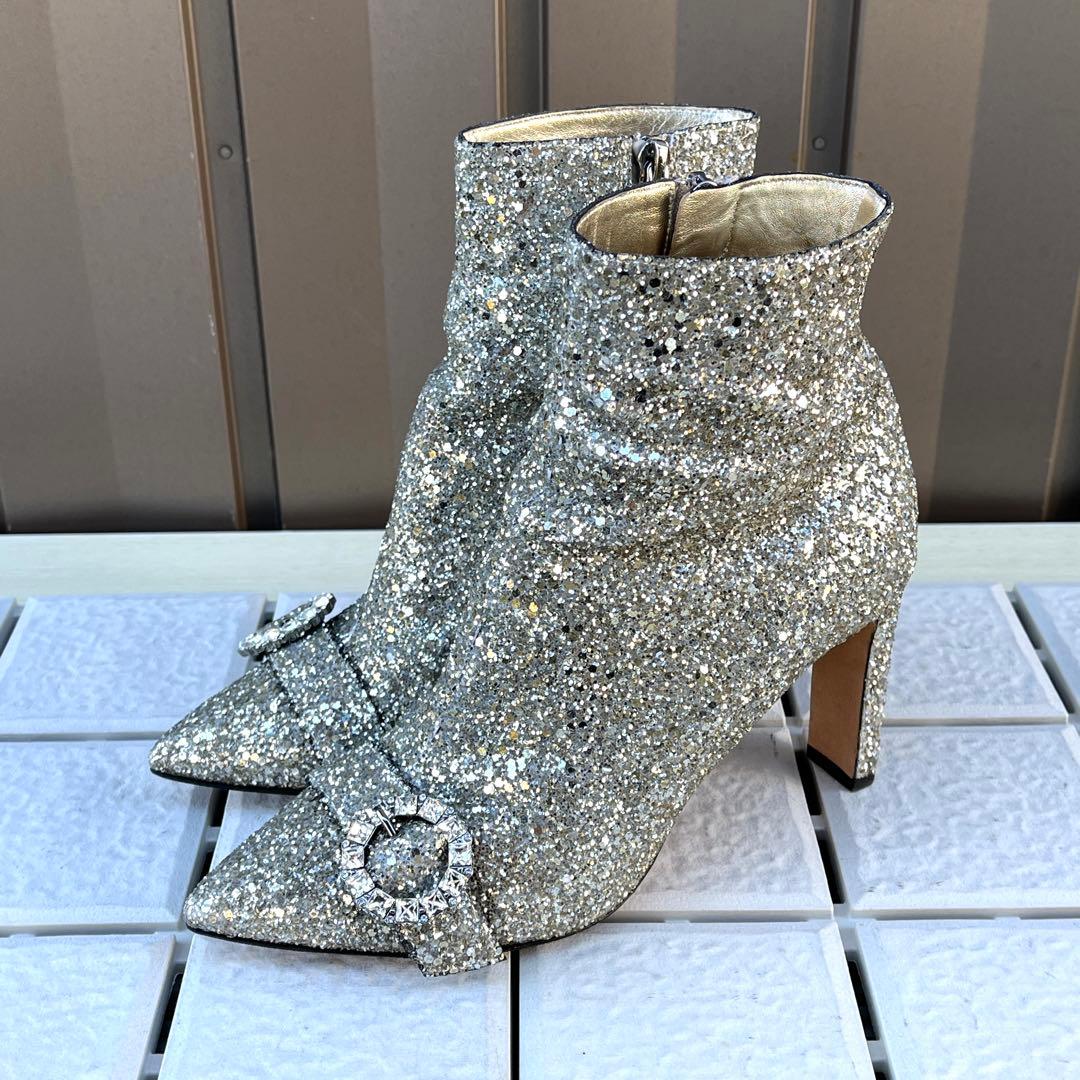 37 Jimmy Choo ショートブーツ　グリッター　ビジュー　ラメ　24