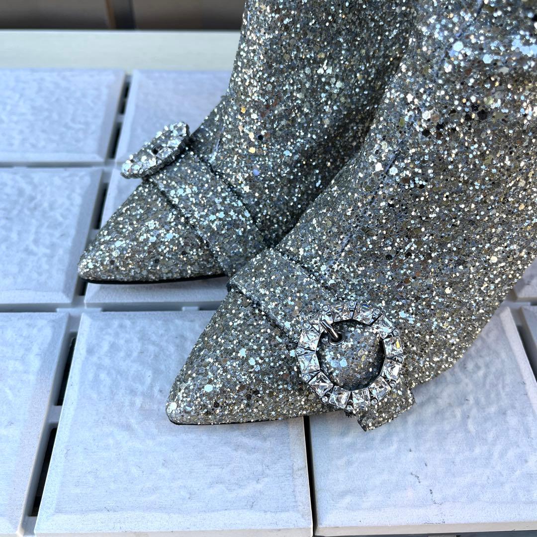 37 Jimmy Choo ショートブーツ　グリッター　ビジュー　ラメ　24