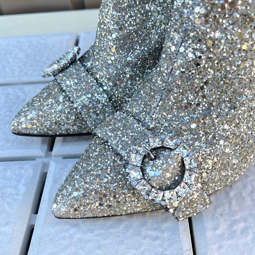 37 Jimmy Choo ショートブーツ　グリッター　ビジュー　ラメ　24