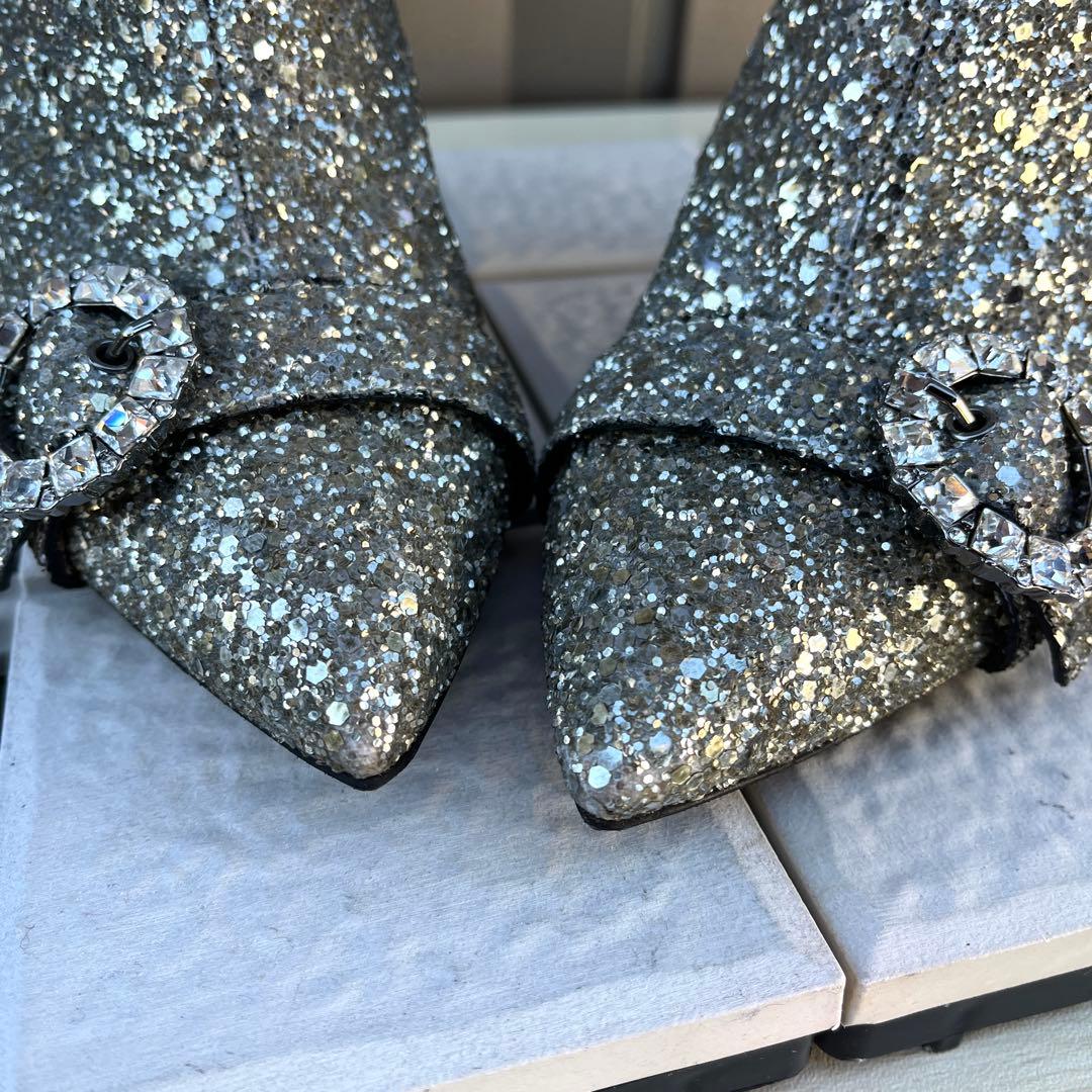 37 Jimmy Choo ショートブーツ　グリッター　ビジュー　ラメ　24