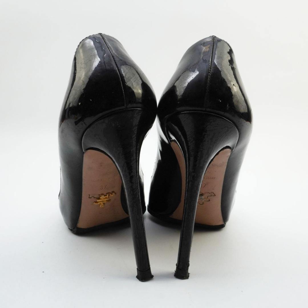 PRADA 37 24.0 ポインテッドトゥハイヒール ブラック/LD57