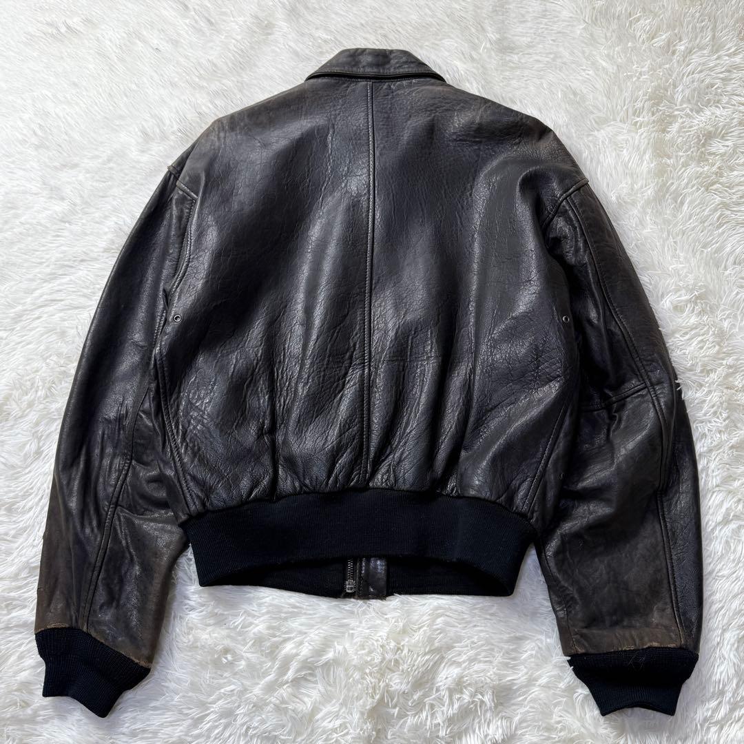 AVIREX A-2 ブラックレザー フライトジャケット メタルプレート 短丈