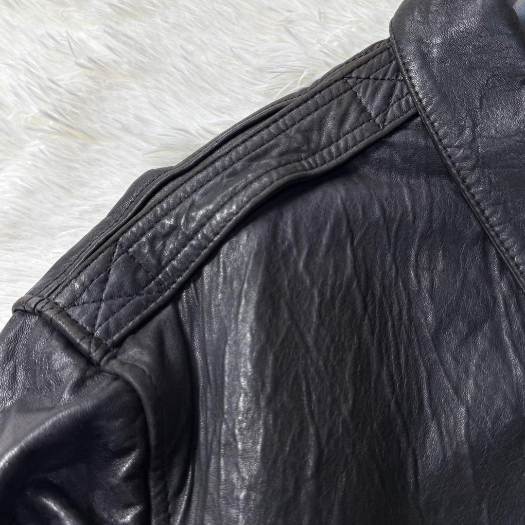 AVIREX A-2 ブラックレザー フライトジャケット メタルプレート 短丈