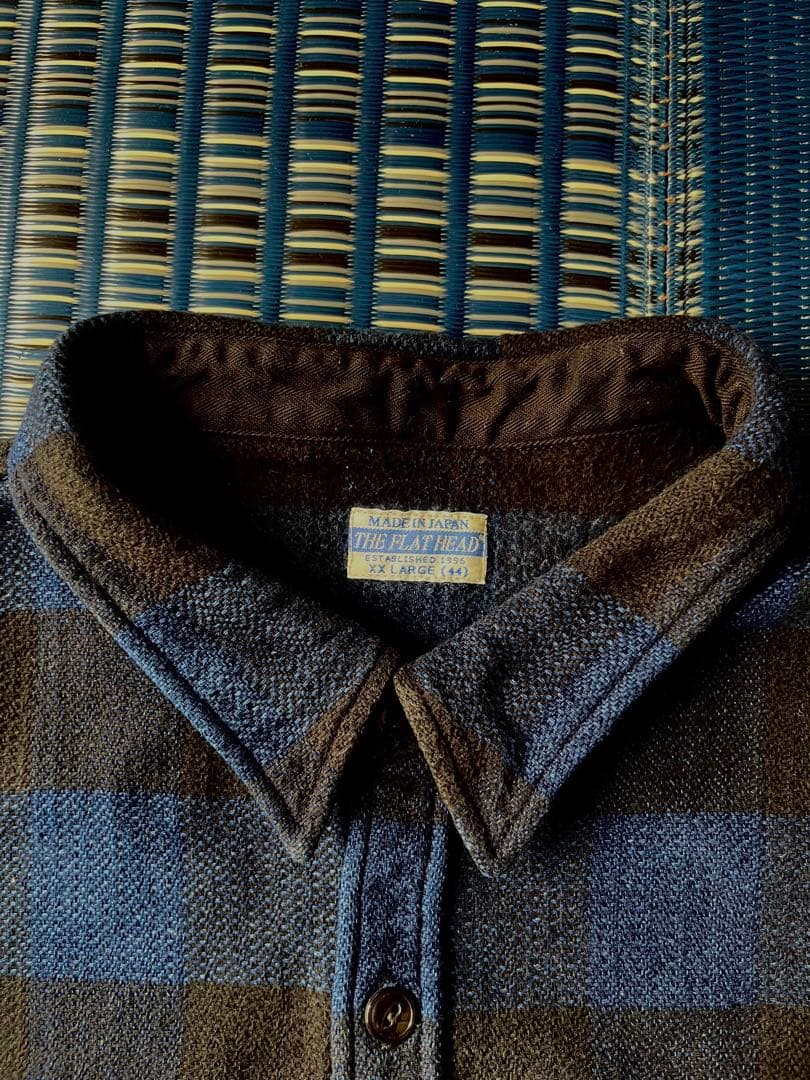 THE FLAT HEAD インディゴ染め ブロックチェック ネルシャツ