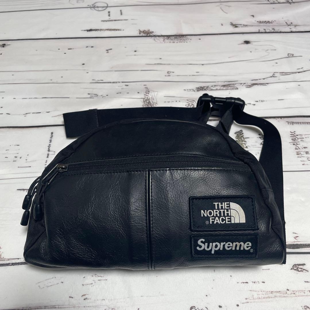【本革】Supremeノースフェイス レザーバッグ　ボディバッグ　ポーチ　カバン