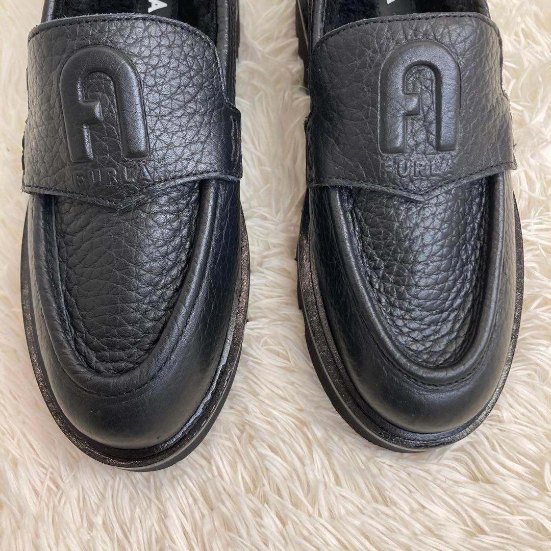美品　FURLA 厚底　ボア　ローファー　36
