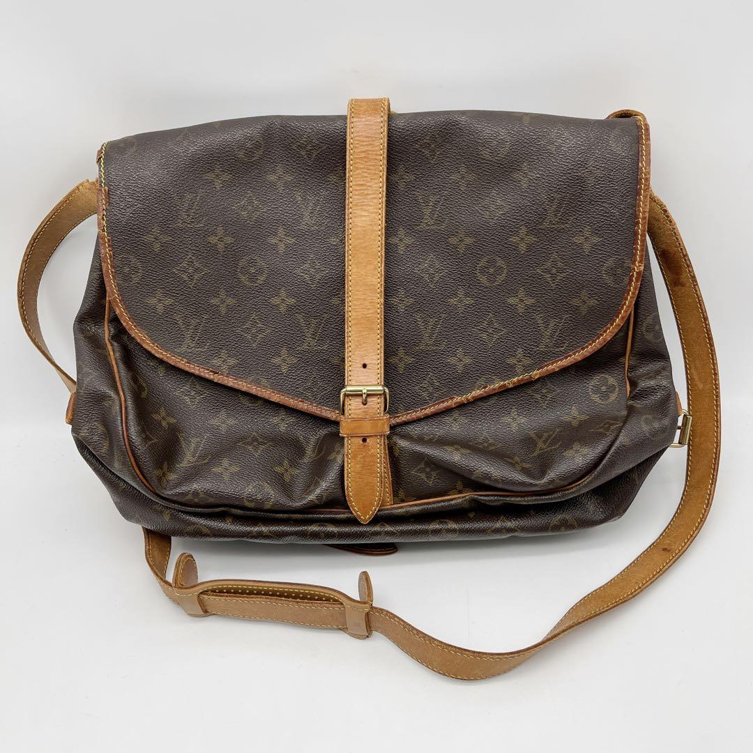 ルイヴィトン ソミュール 35 モノグラム ショルダーバッグ ショルダー千切れ有