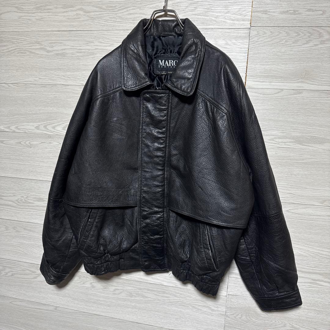 90s MARC A-2 短丈 レザージャケット 本革 キルティング 中綿 黒