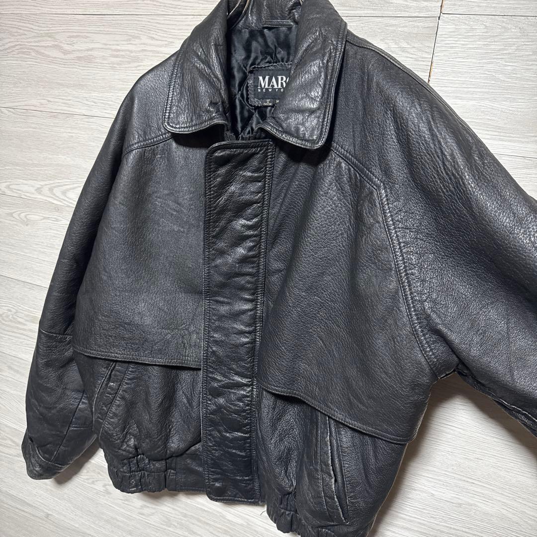 90s MARC A-2 短丈 レザージャケット 本革 キルティング 中綿 黒