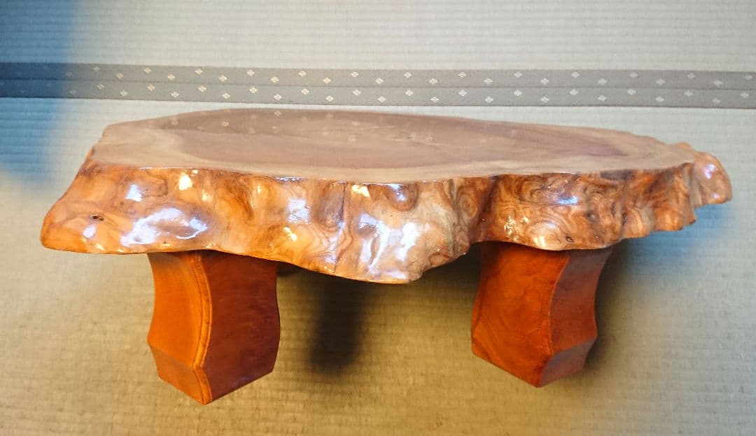 ケヤキ座卓 ② 一点物 光沢と木目が美しいちゃぶ台 床の間 盆栽飾り台 和室 @