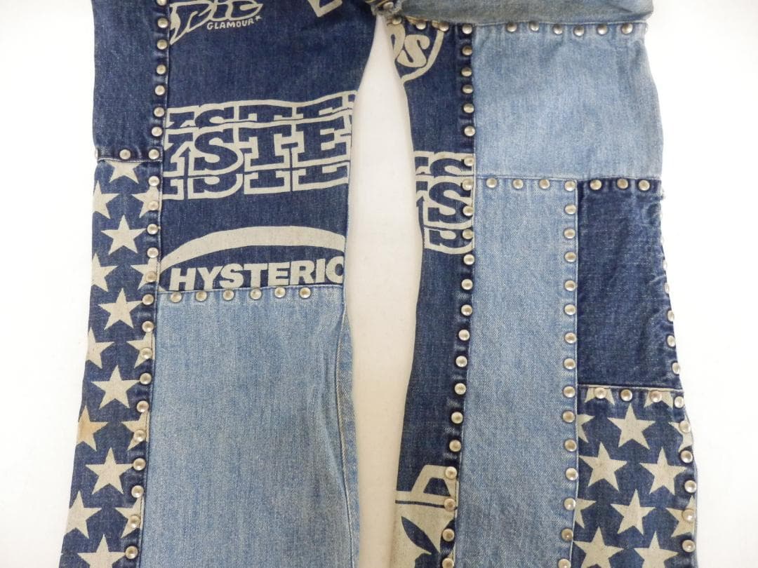 M1520 ヒステリックグラマー パッチワーク スタッズ フレアデニム