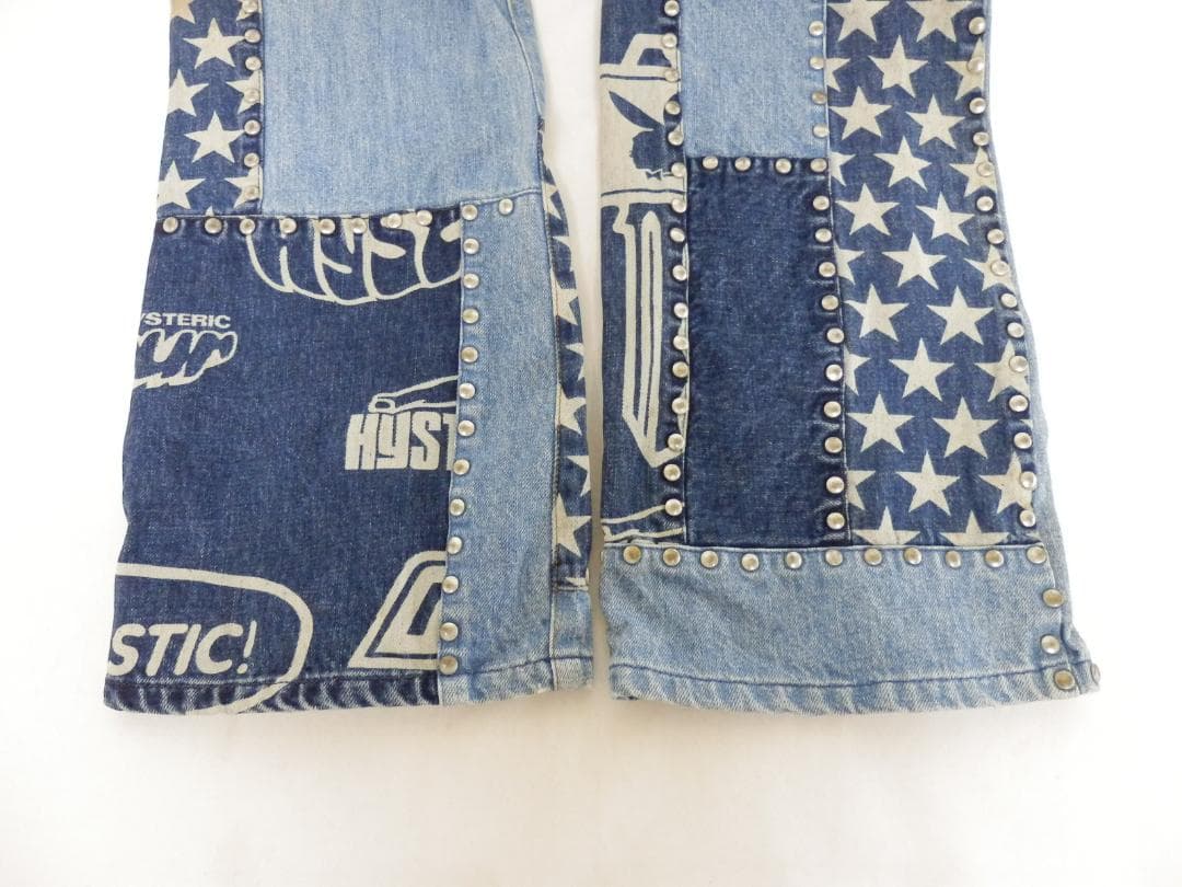 M1520 ヒステリックグラマー パッチワーク スタッズ フレアデニム