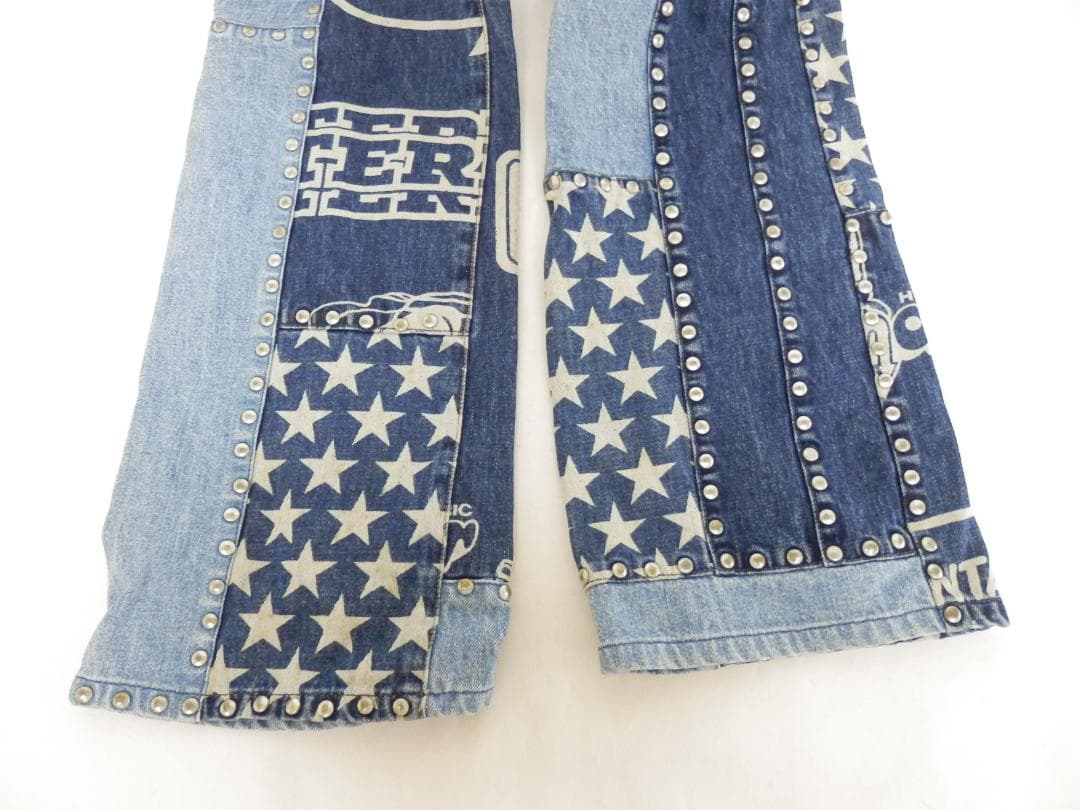 M1520 ヒステリックグラマー パッチワーク スタッズ フレアデニム