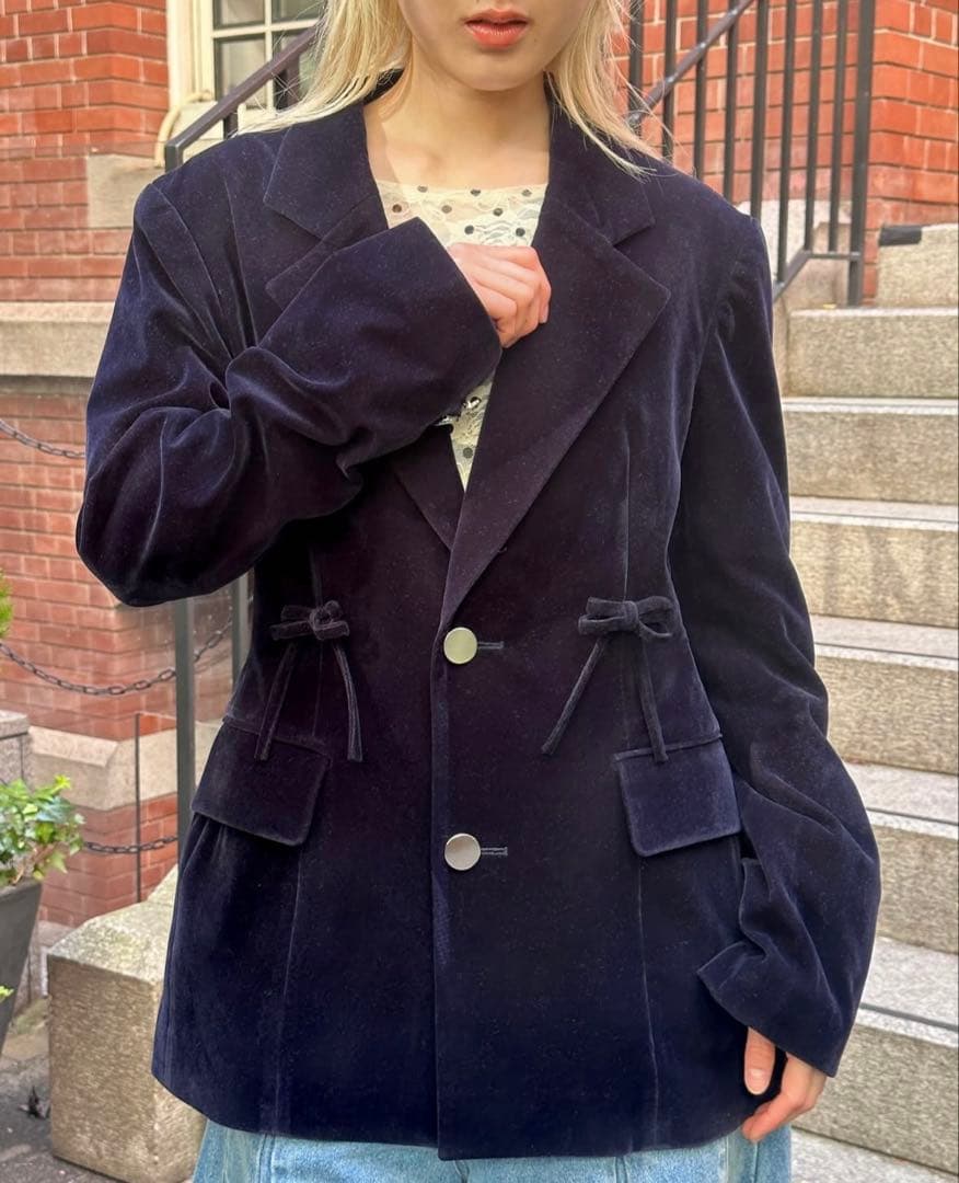 ジャケット・アウター RIBBON VELVET JACKET POPPY