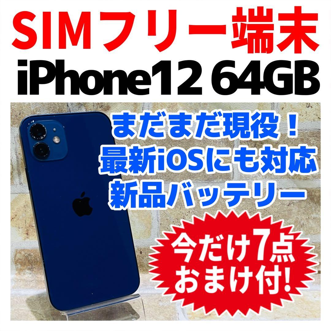SIMフリー iPhone12 64GB ブルー 新品電池