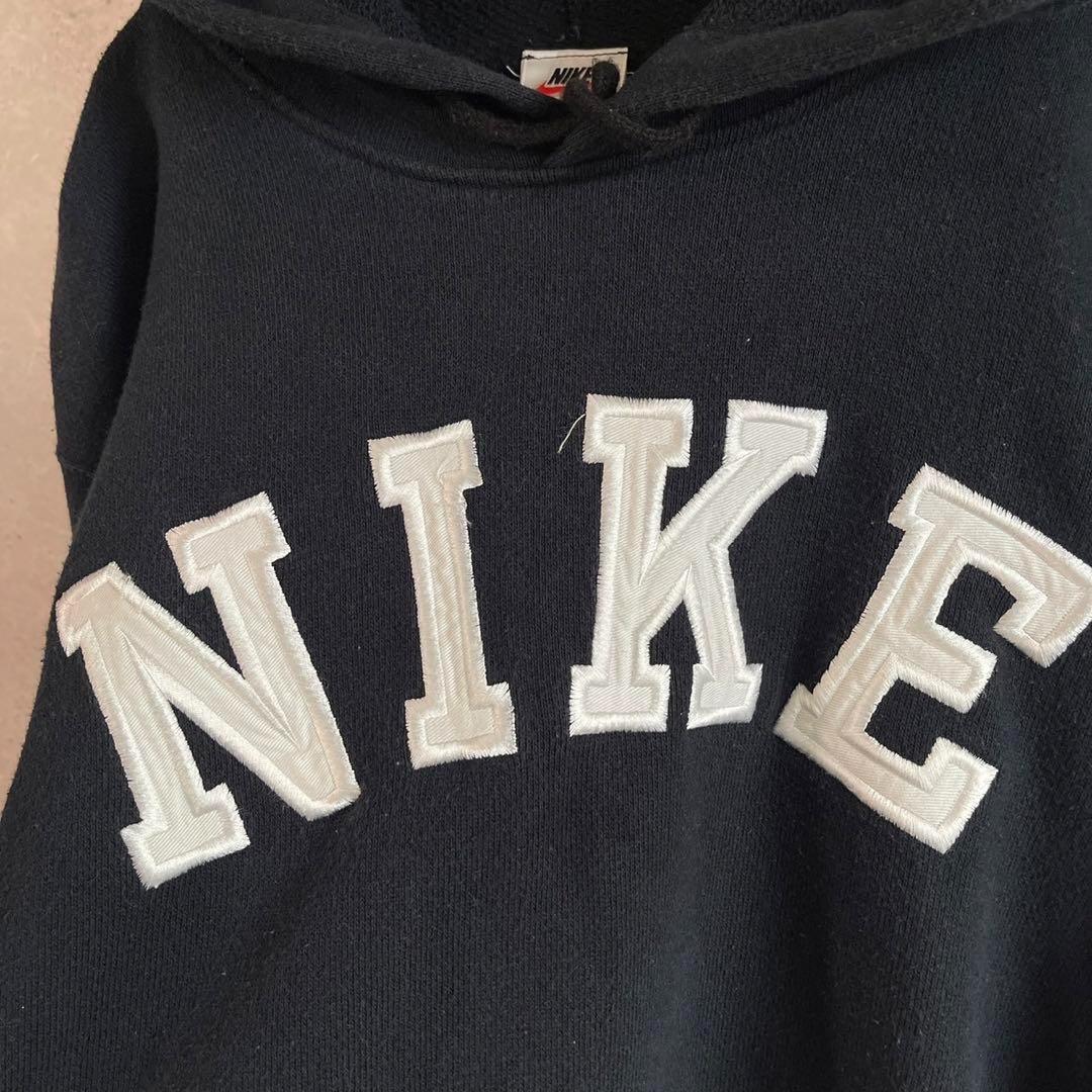 NIKE 銀タグ 90s スウェットパーカー 刺繍ロゴ ナイキ 黒色 ブラック