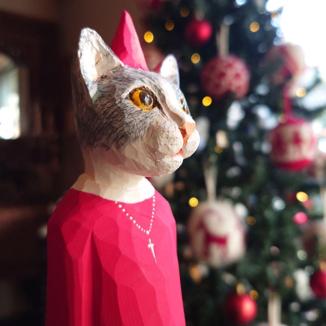 イソベサンタ　アニマルサンタ　ネコ　動物シリーズ　木彫りのサンタ　木製　新品＊＊