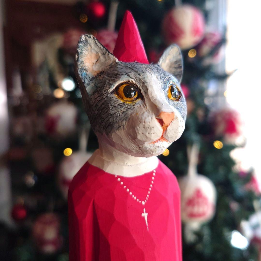イソベサンタ　アニマルサンタ　ネコ　動物シリーズ　木彫りのサンタ　木製　新品＊＊