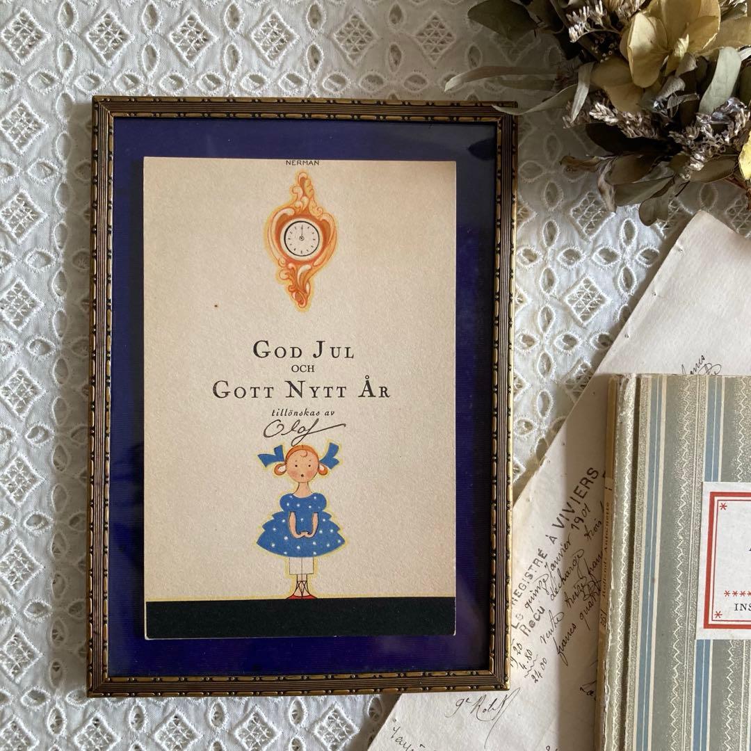 アンティークフレームA★超希少スウェーデン1920年代エイナルネイマンカード入り