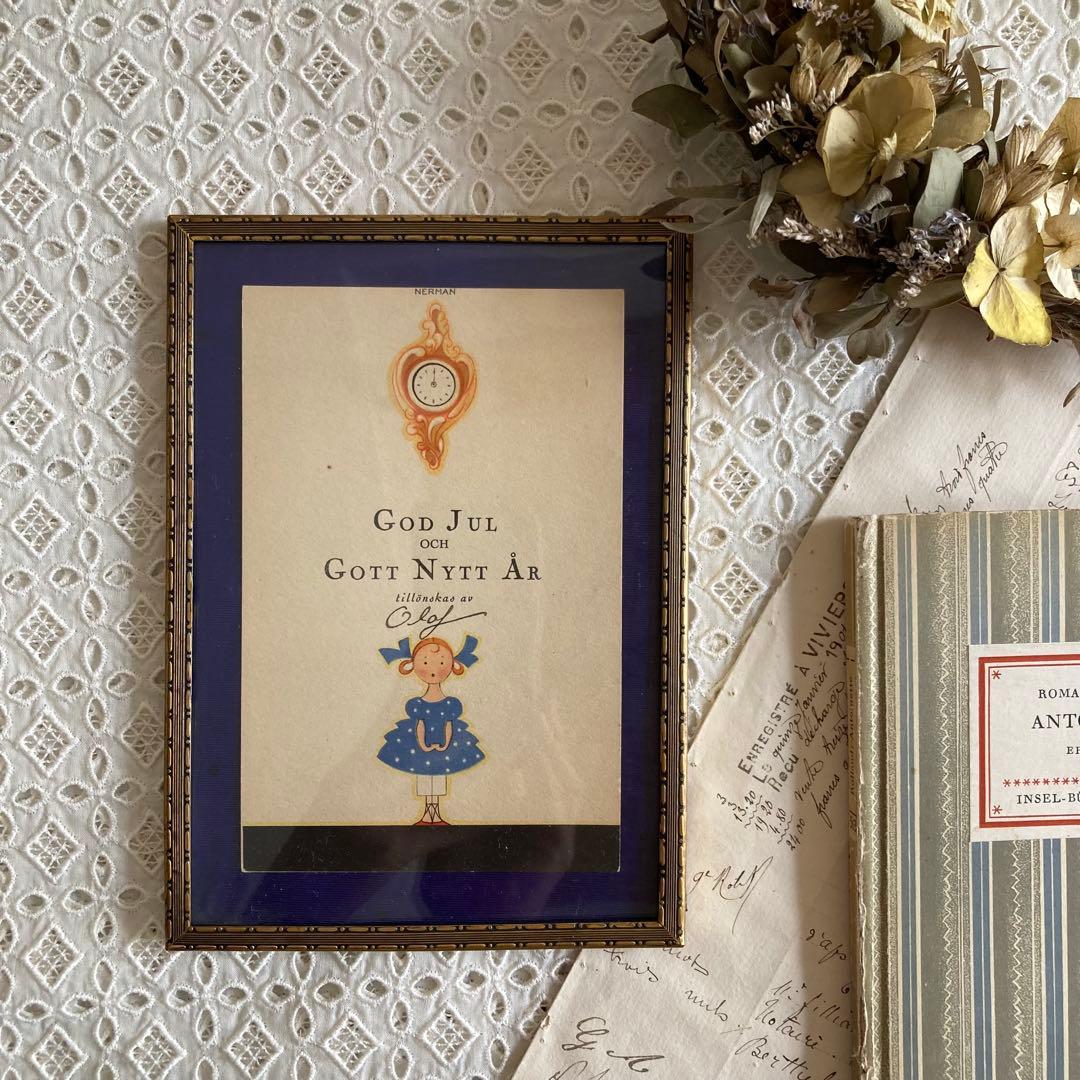 アンティークフレームA★超希少スウェーデン1920年代エイナルネイマンカード入り