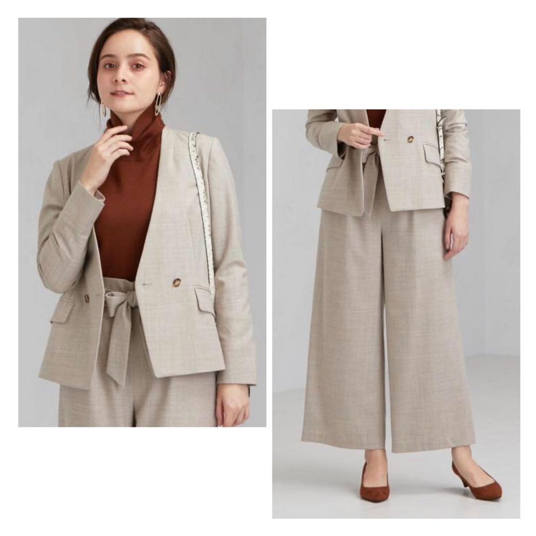 極美品 GLR サキソニー ノーラペル ダブル ジャケット セットアップ 40