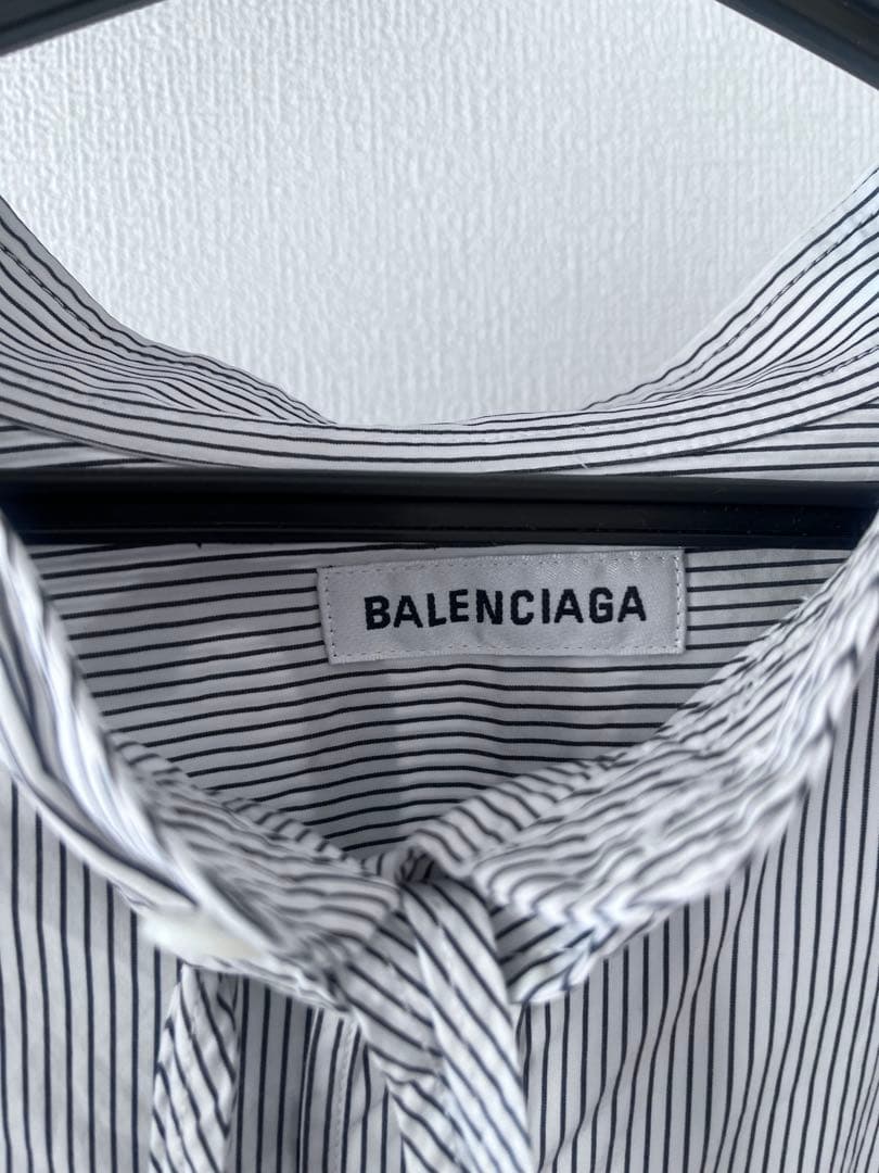 ⭐️美品BALENCIAGAバレンシアガ リボンシャツ 背ロゴ ストライプ34