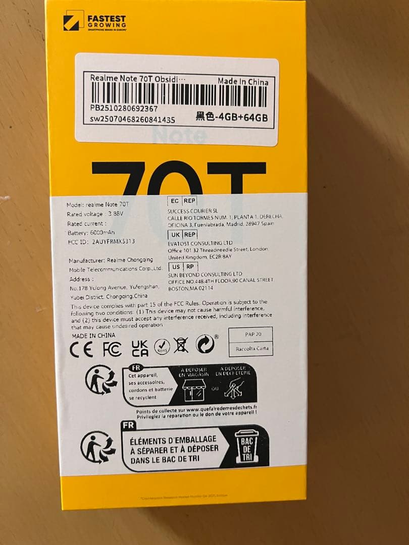 スマートフォン本体 realme Note 70T Obsidian Black 4GB+64GB