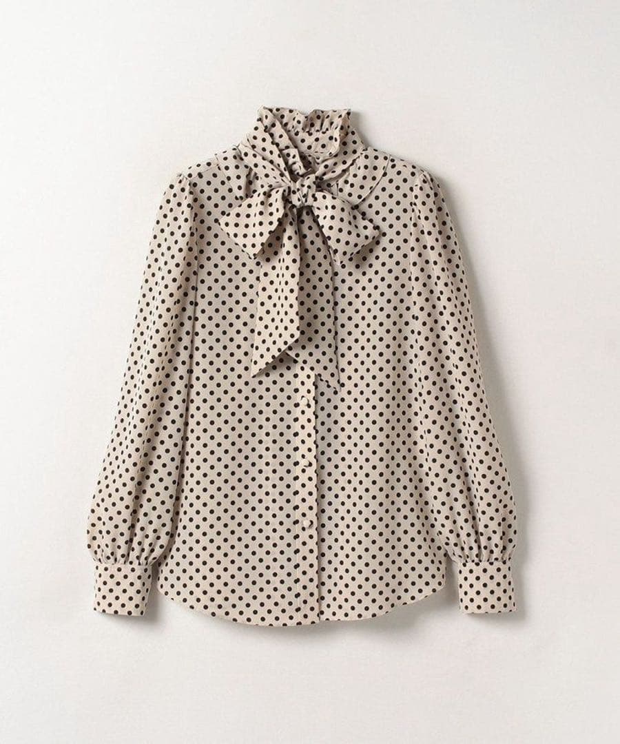 ルルウィルビー　デシンドットフリルボウタイブラウス　ベージュ　アルアバイル