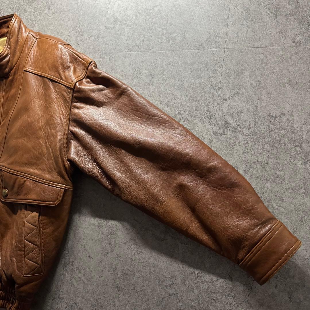 【希少】シングルライダース　XL シープスキン　バックロゴ　短丈　ボックス　本革