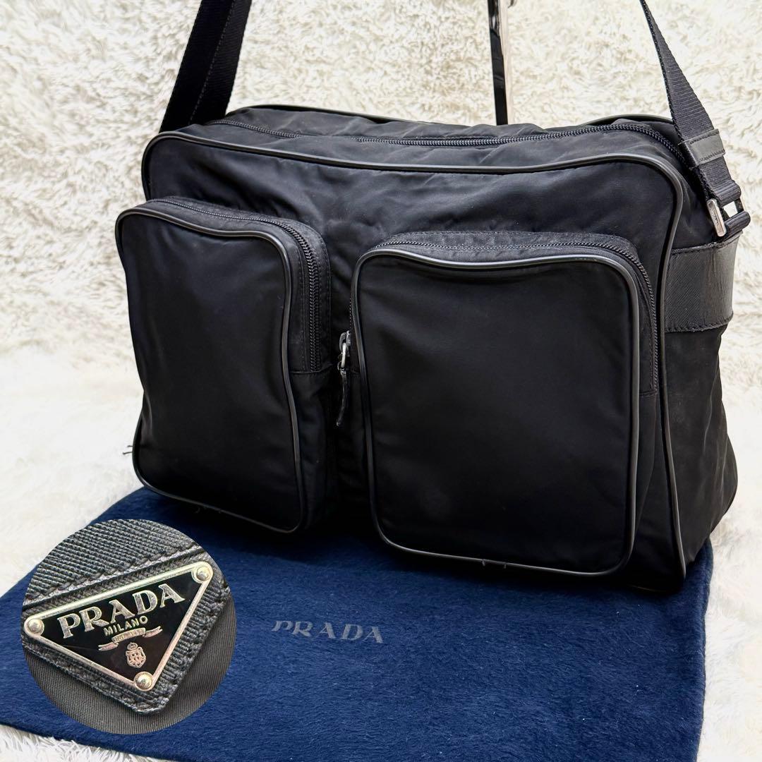 PRADAプラダ 三角ロゴ メンズ ショルダーバッグ サフィアーノ 白タグ