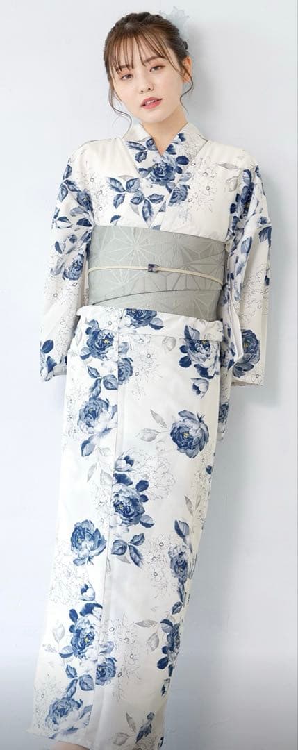 創美苑　新二部式　浴衣４点セット （浴衣＋帯＋下駄＋帯用マジックベルト付き）