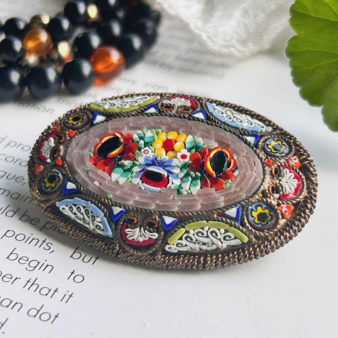 最終価格✤ITALY【大きなマイクロモザイク】美しいヴィンテージブローチ