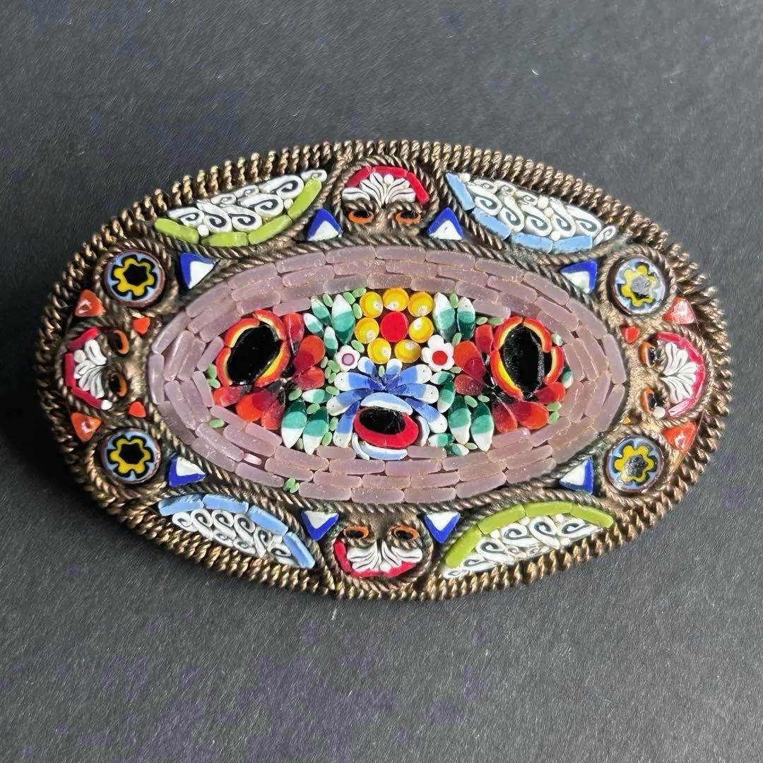 最終価格✤ITALY【大きなマイクロモザイク】美しいヴィンテージブローチ