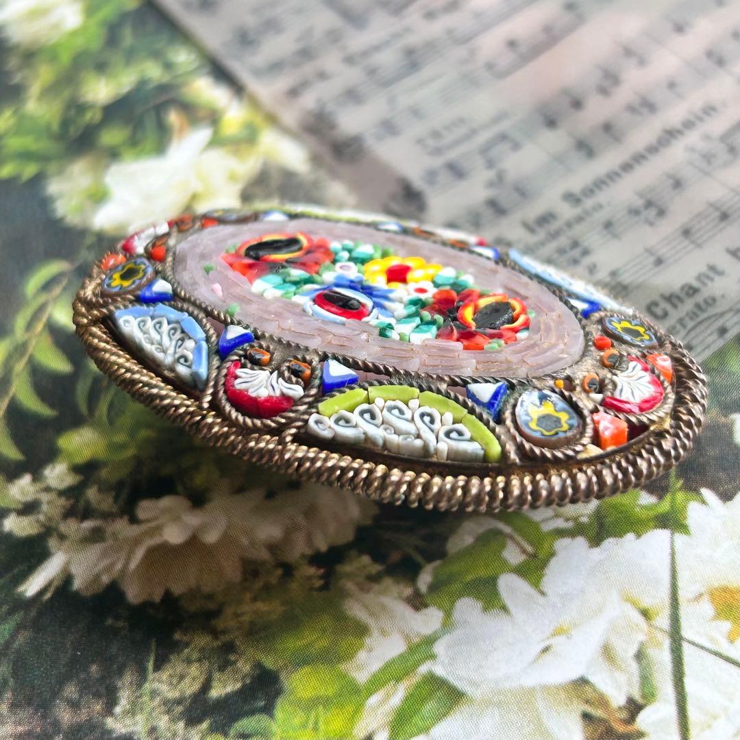 最終価格✤ITALY【大きなマイクロモザイク】美しいヴィンテージブローチ