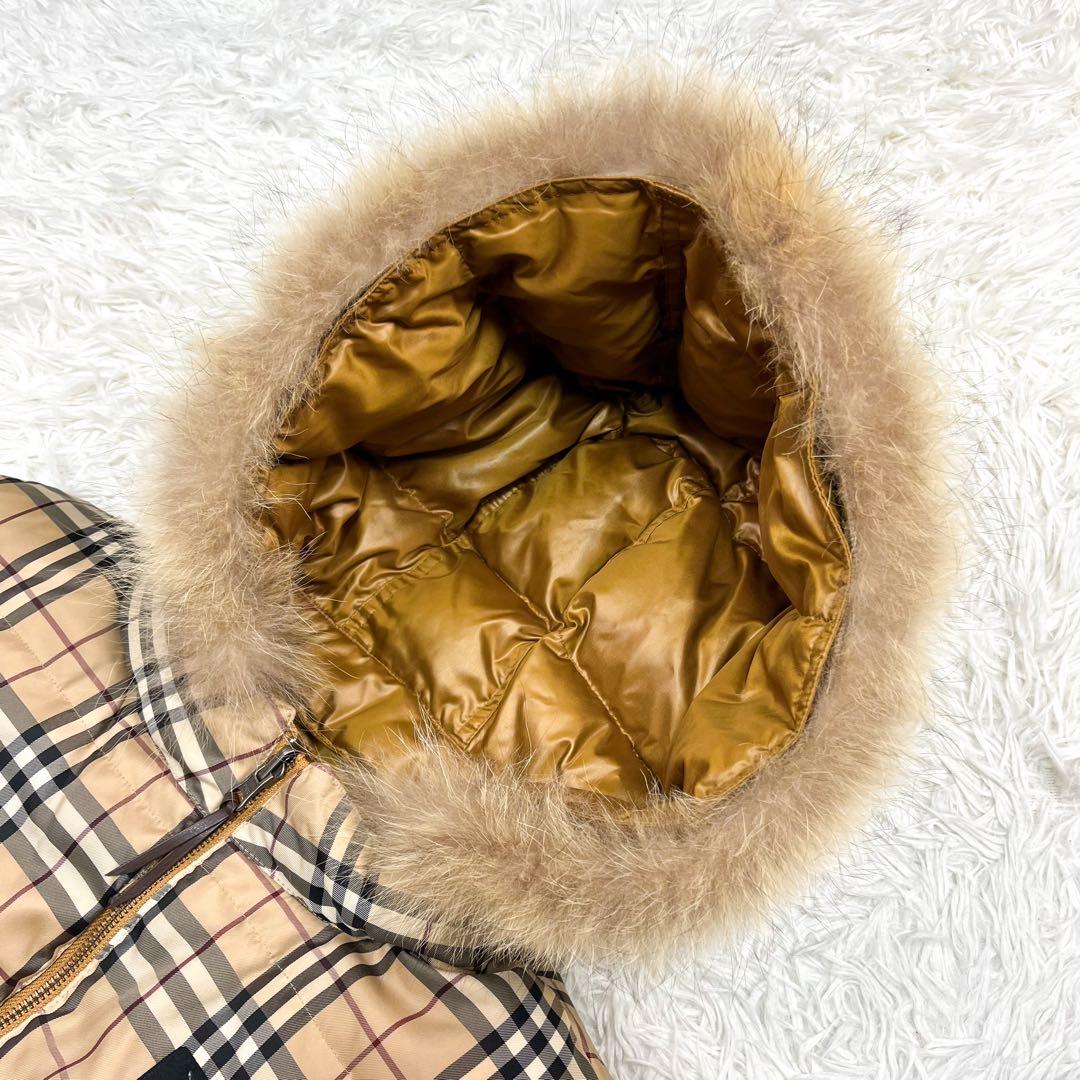 極美品 バーバリーロンドン ダウンベスト リバーシブル フード、ファー着脱可能