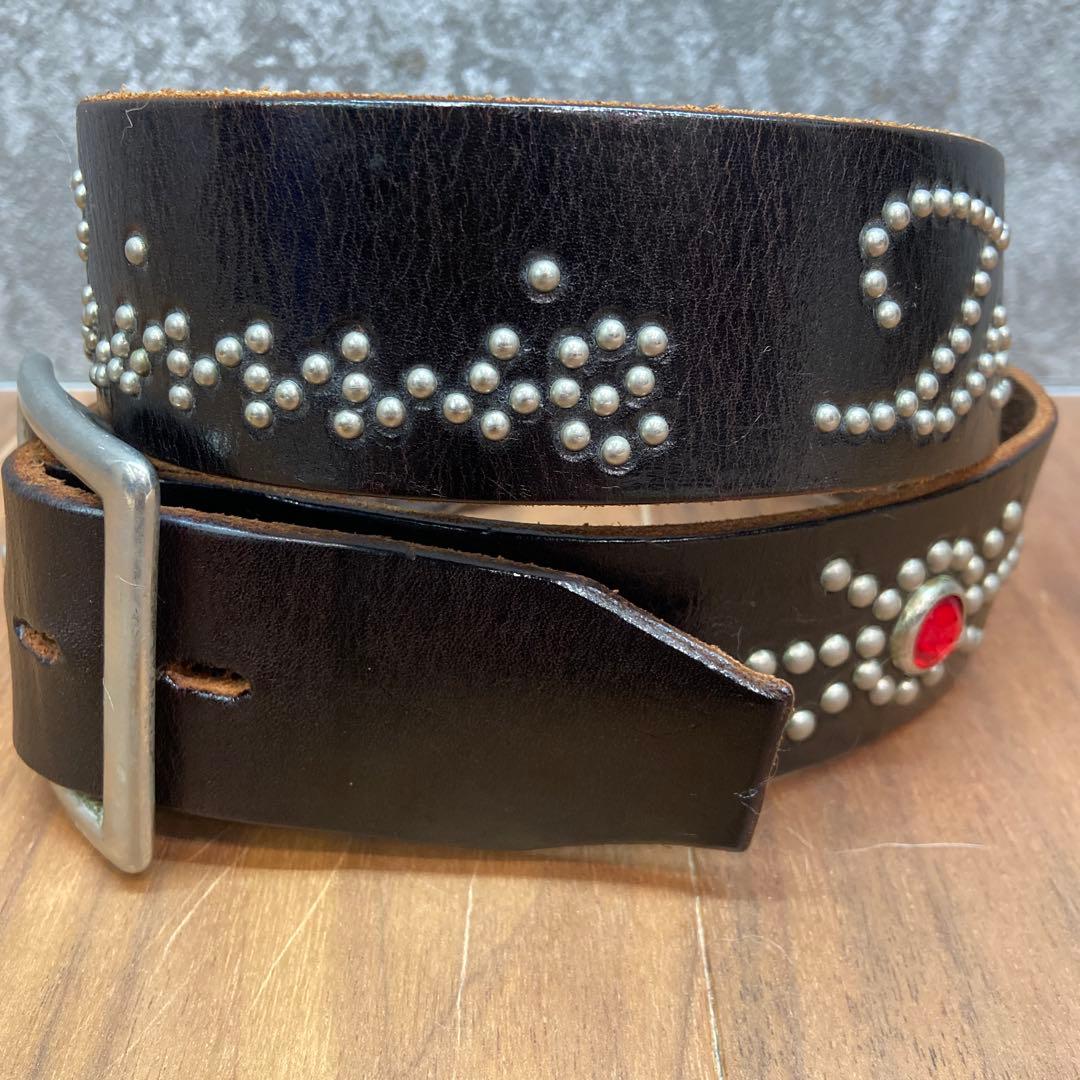 CRIMIE別注 HTCレザースタッズベルト レッドストーン 34inch