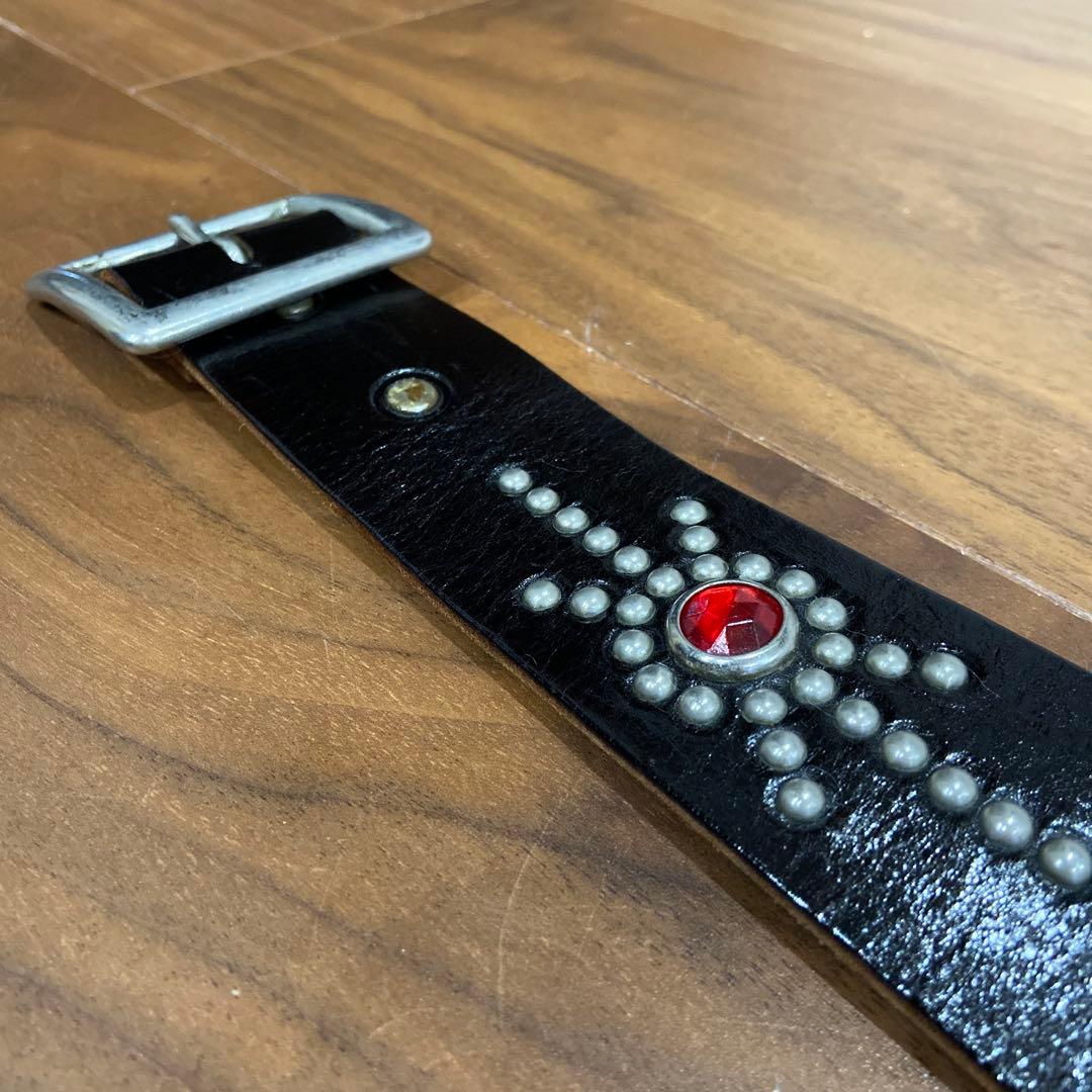 CRIMIE別注 HTCレザースタッズベルト レッドストーン 34inch