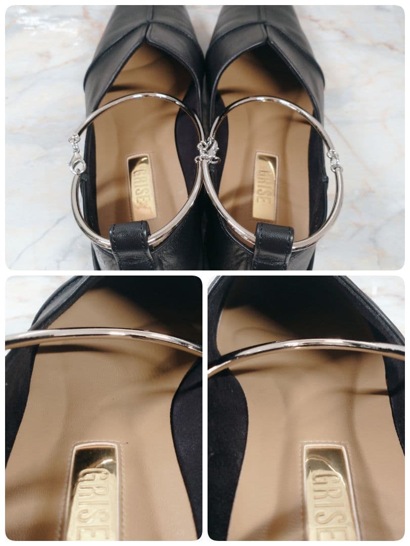 GRISE 日本製 レザースクエアクロスシームアンクルフラット 23 黒