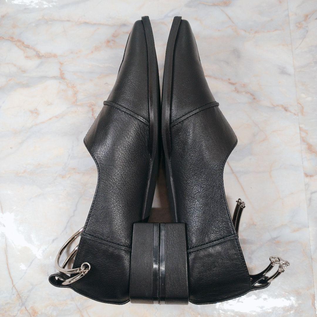 GRISE 日本製 レザースクエアクロスシームアンクルフラット 23 黒