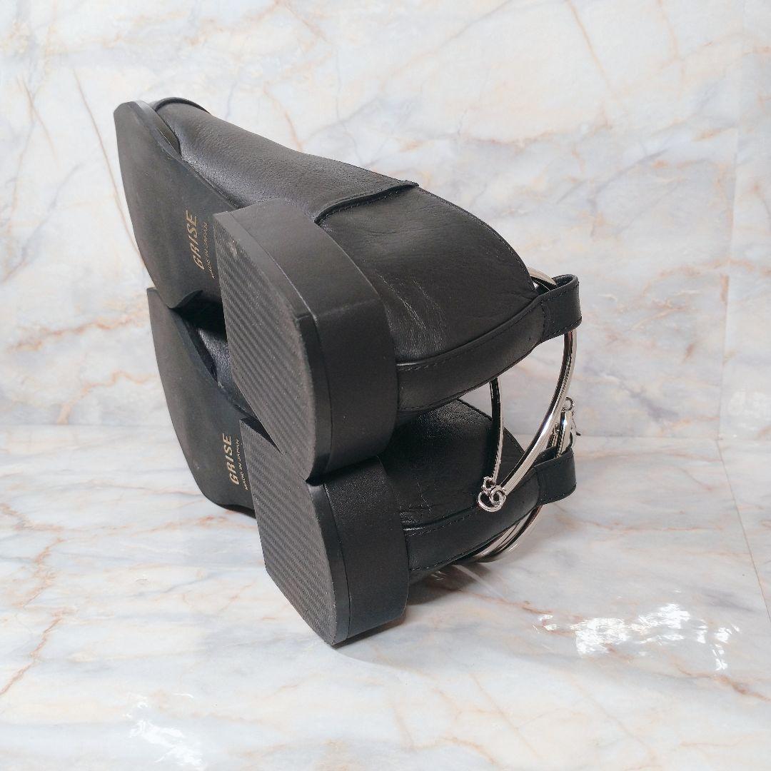 GRISE 日本製 レザースクエアクロスシームアンクルフラット 23 黒